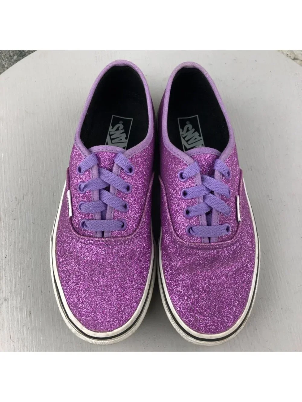 Vans Kids Size 3 Purple Glitter Closed Toe Lace-Up Skate Shoes Casual Sneakers